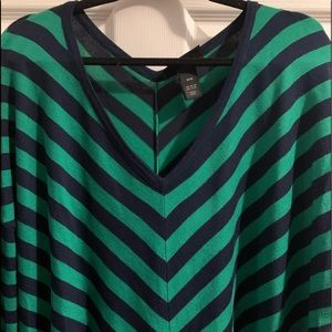 Green and blue striped sweater V-neck